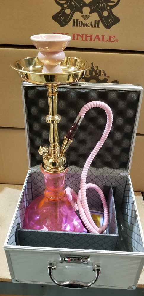 Solid brass Hookah *pink* in suit case 21"