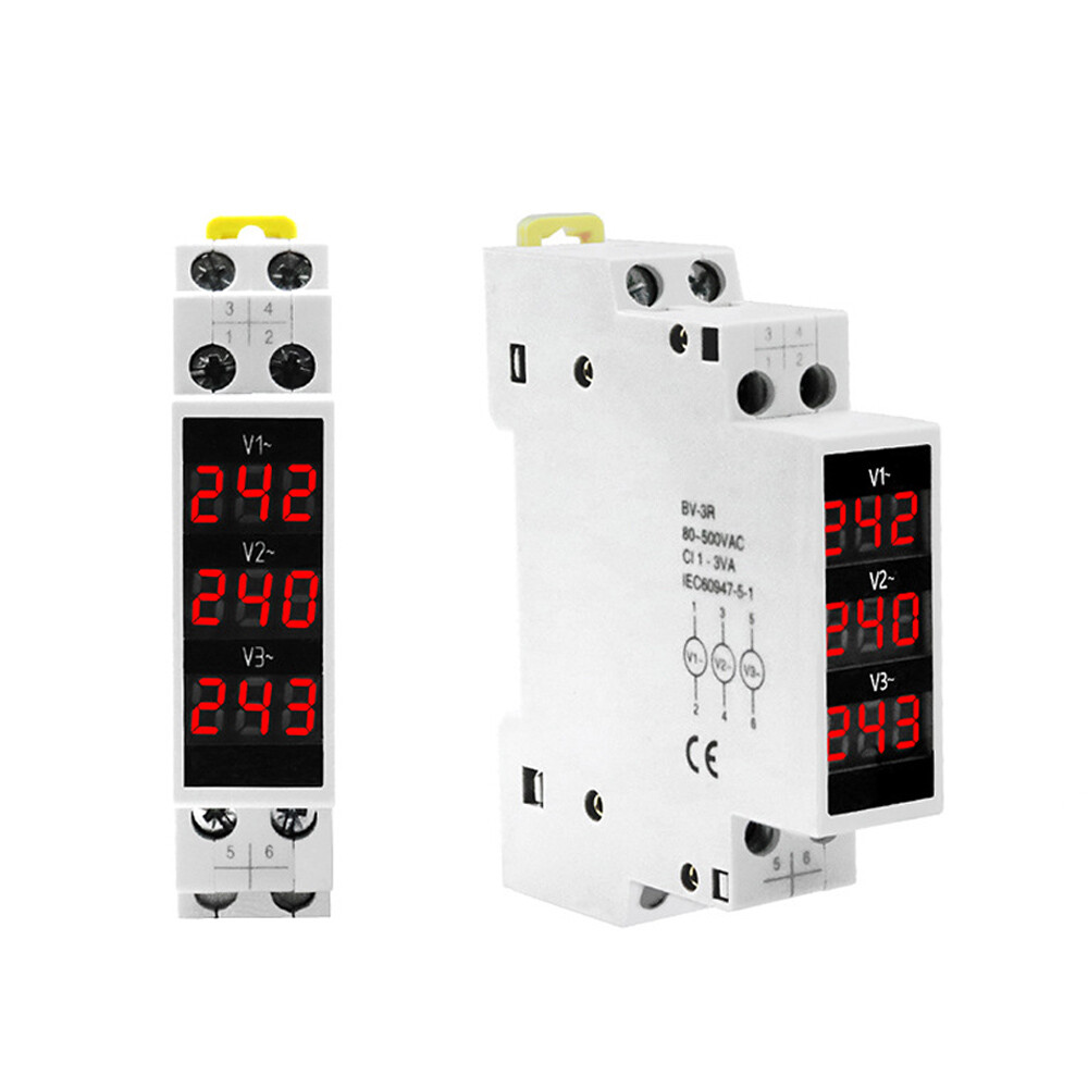 Three-Display Voltmeter Din Rail Three Phase Modular Voltage Meter AC80-500V