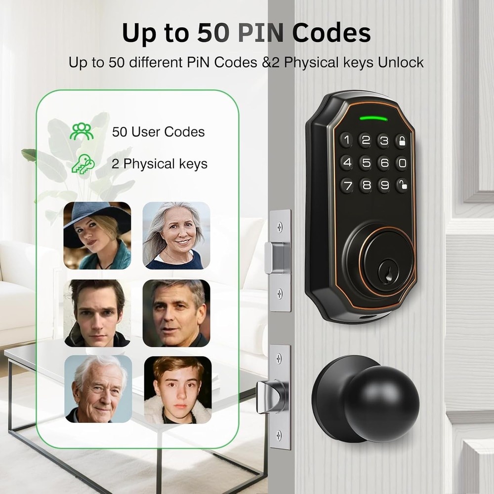 Smart Keyless Entry Door Lock with 2 Knobs,Front Door Lock Handle Set