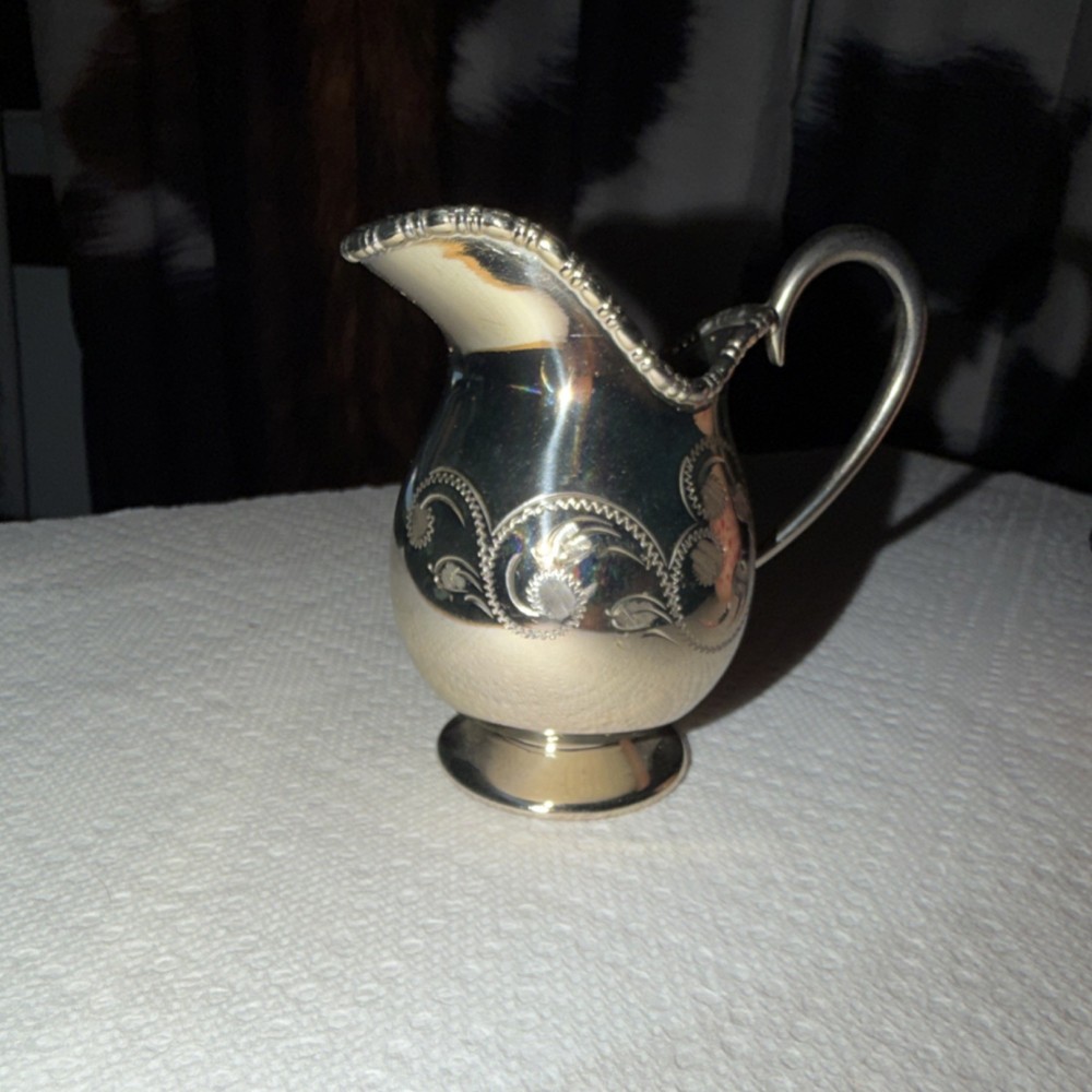 Silverplate Ornate Creamer Pitcher Engraved Floral Pattern