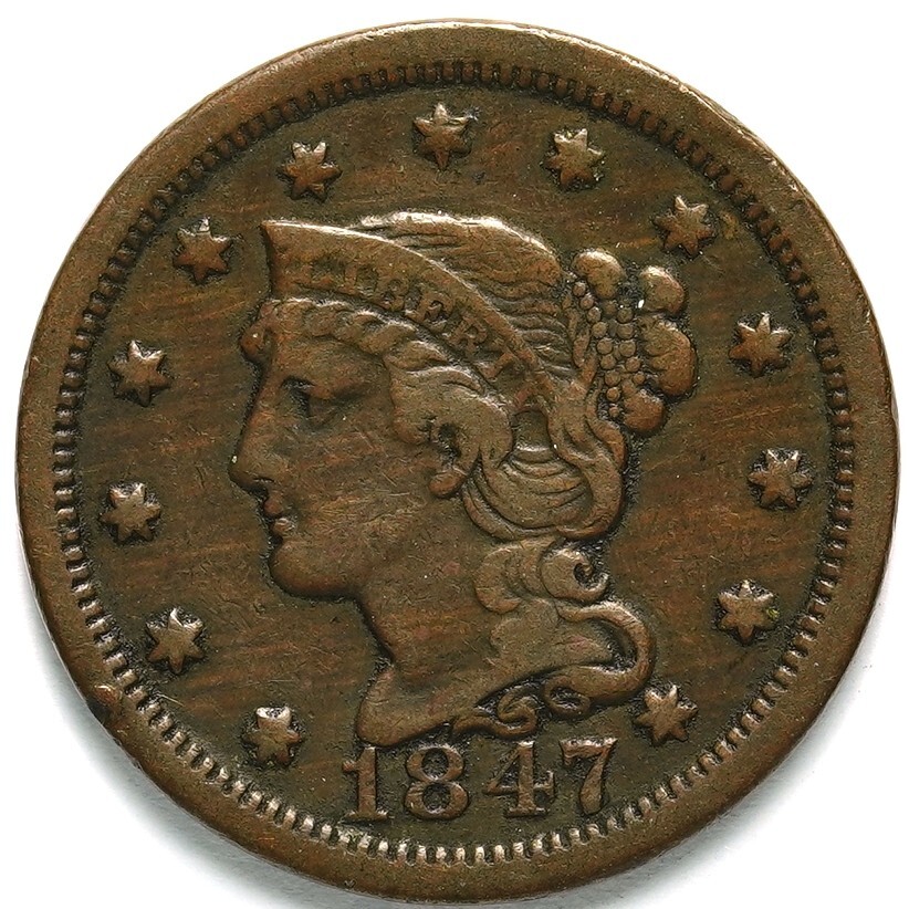 1847 Braided Hair Copper Large Cent
