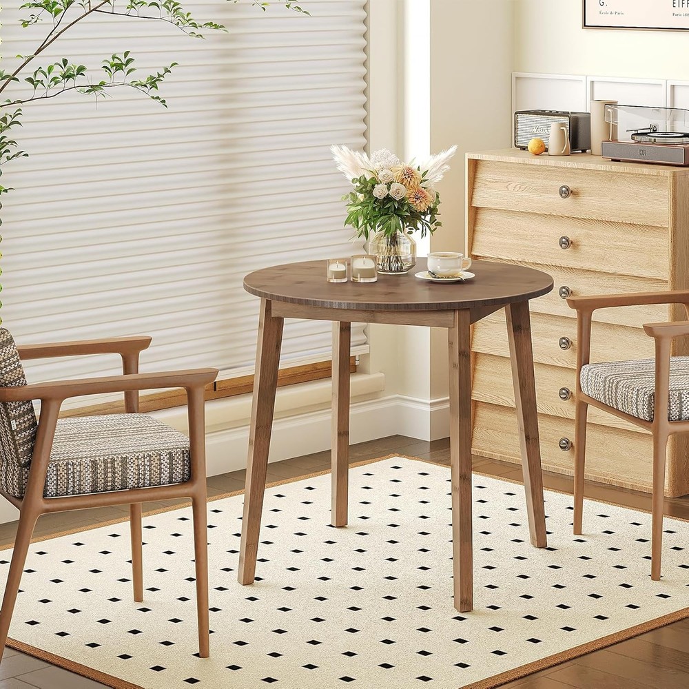 Bamboo Dining Table Round Dining Table 27.5" Kitchen Table for Small Space
