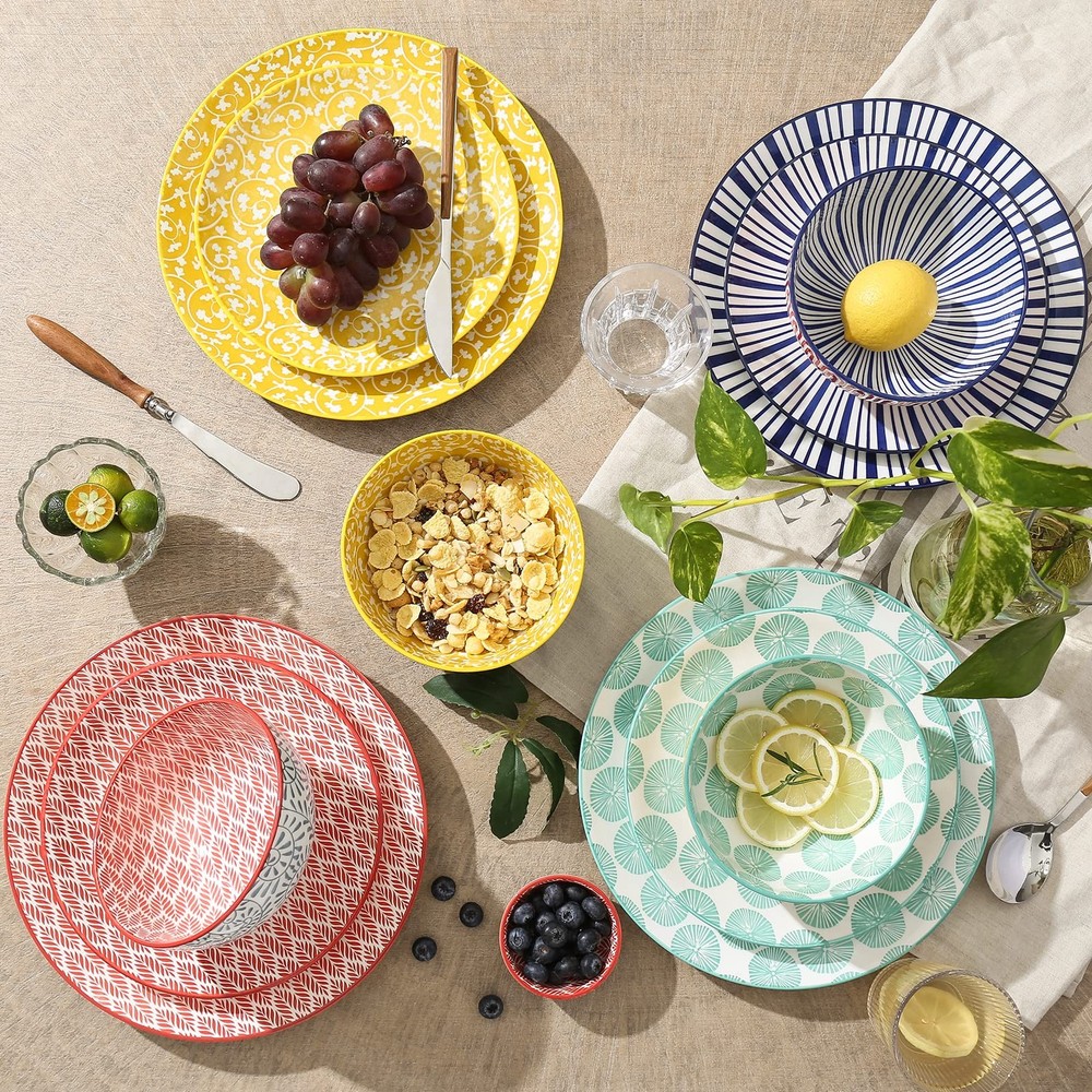 Ceramic 12-Pieces Dinnerware Sets, Ceramic Dish Plates and Bowls Sets, Servic...