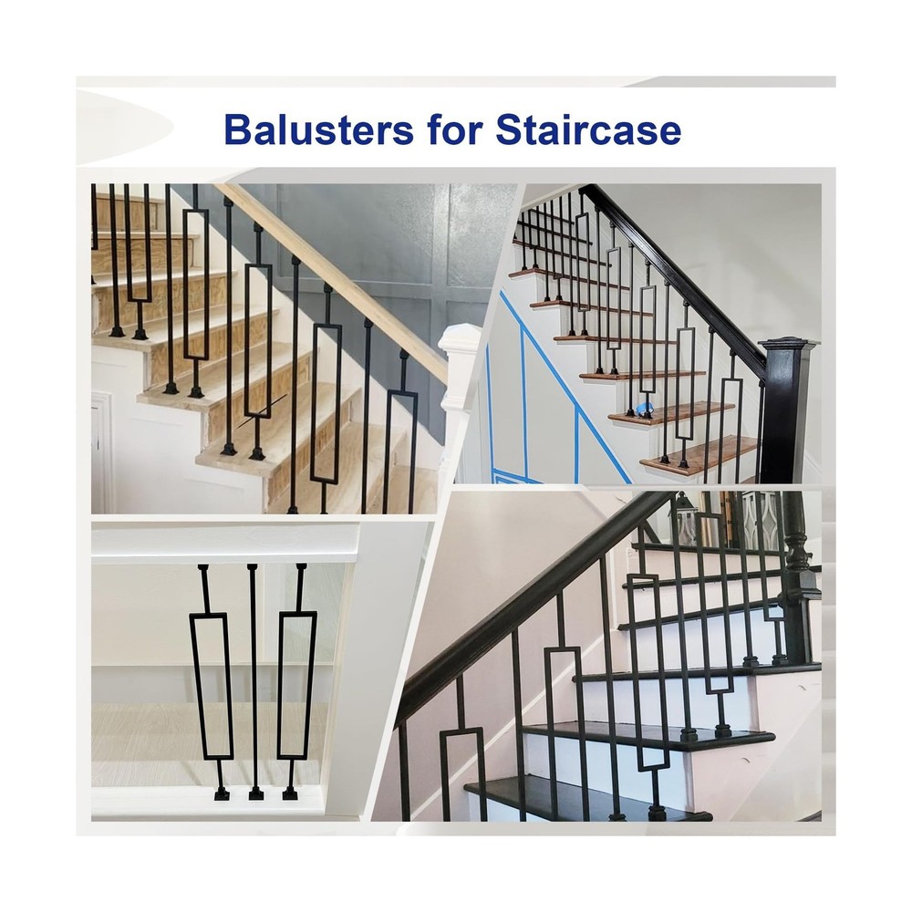 10-Pack Iron Balusters Staircase Rectangular Hollow Stair Spindles Square Cra...