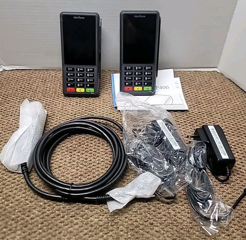 2 Verifone P400 Credit Card Readers Both Work 1 Cable
