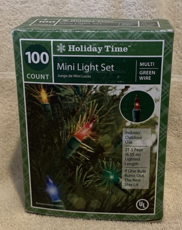 100 Pc Holiday Time Multi-Color Mini Lights String - Green Wire 21.5 Ft #2 - NEW