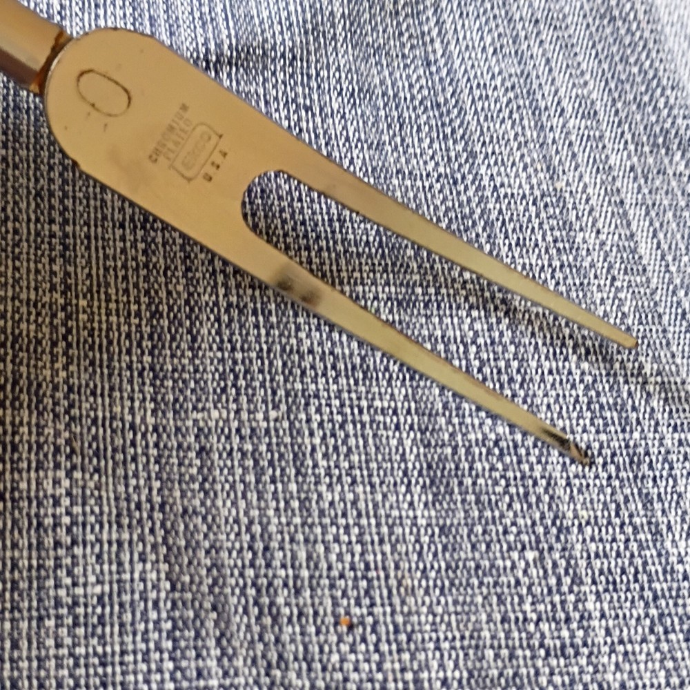 EKCO Chromium Plated Carving Fork Silver Black Plastic Handle American Flatware