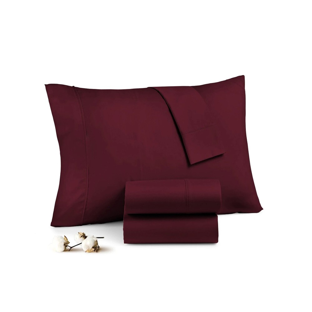 Egyptian Cotton Queen Size Pillow Case Pair Wine Solid 1000 Thread Count