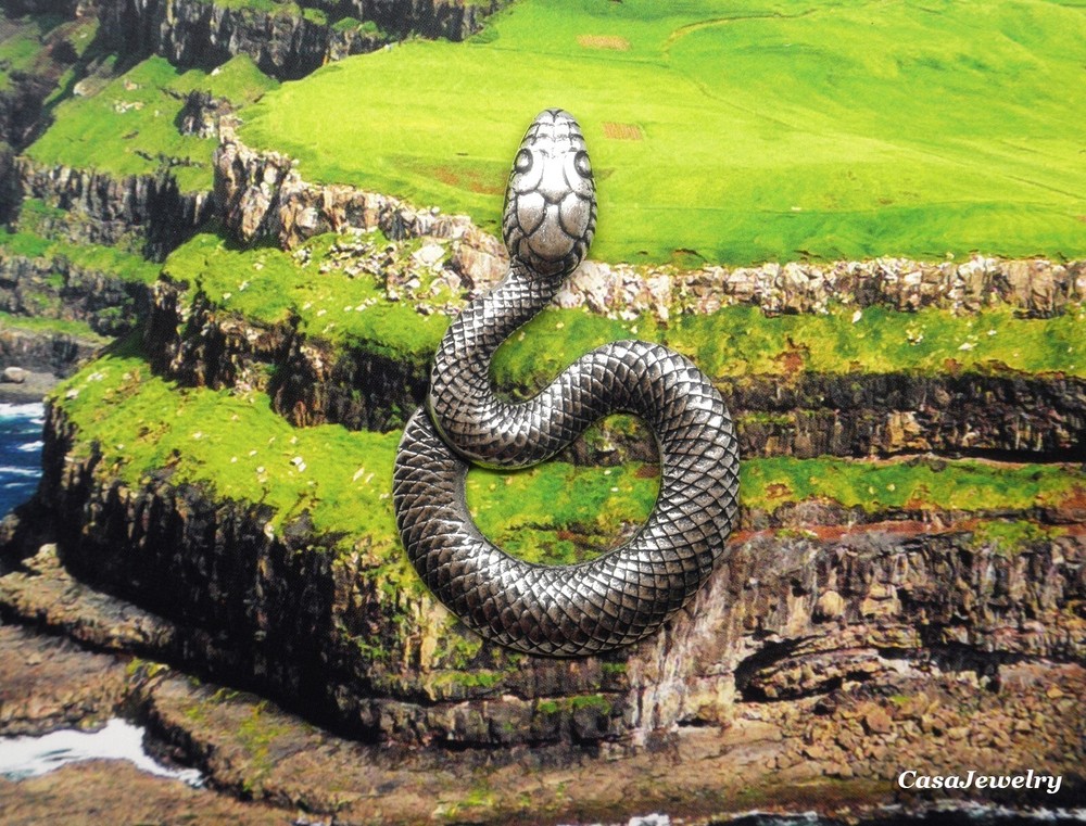 #5041 LARGE ANTIQUED .925 STERLING SILVER PLATED COILED SNAKE COMPONENT - 1 Pc