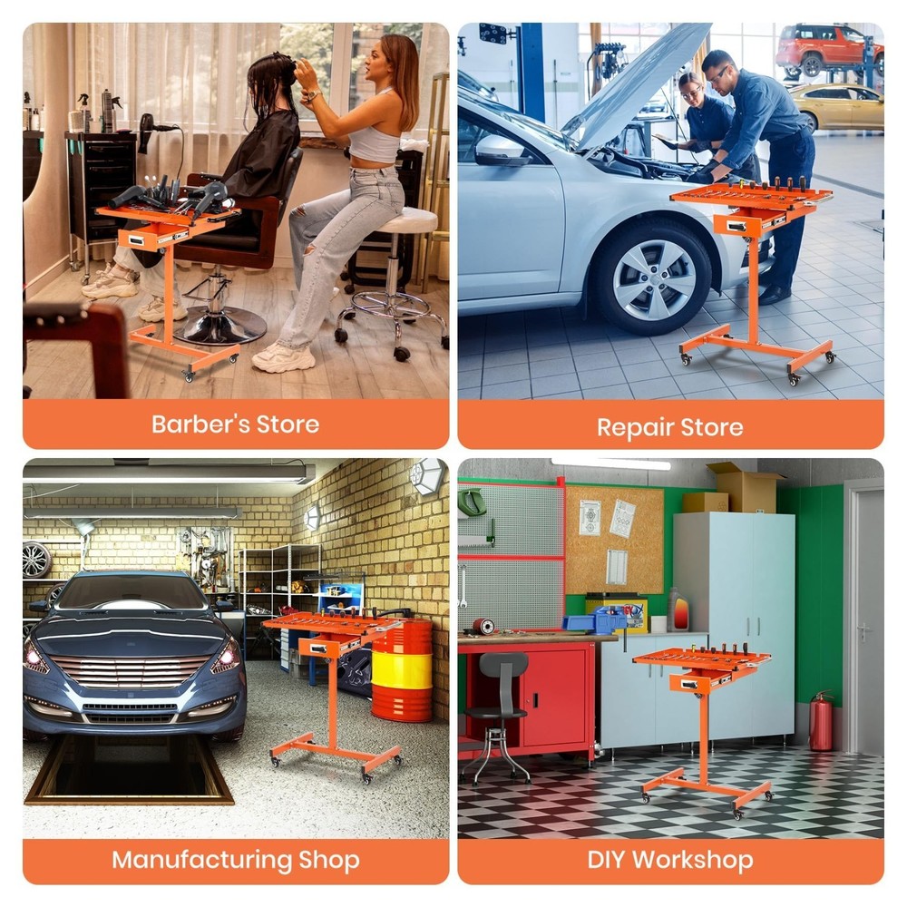 Rolling Work Table Adjustable Height Mobile Workbench w/ Wheels 220LBS