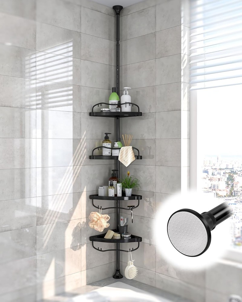 Corner : Rustproof 125" Tension Inside Shower Organizer, Adjustable Bathroom ...