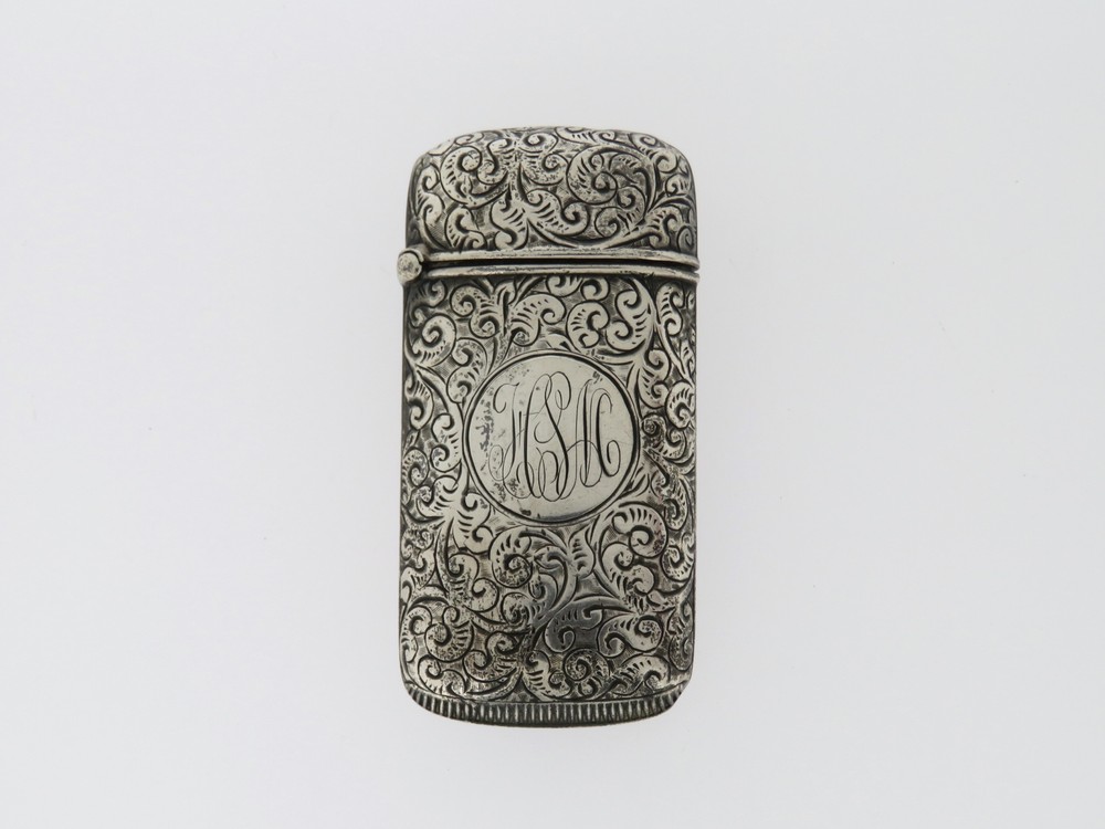 Vintage Sterling Silver Filigree Monogramed Vesta Case