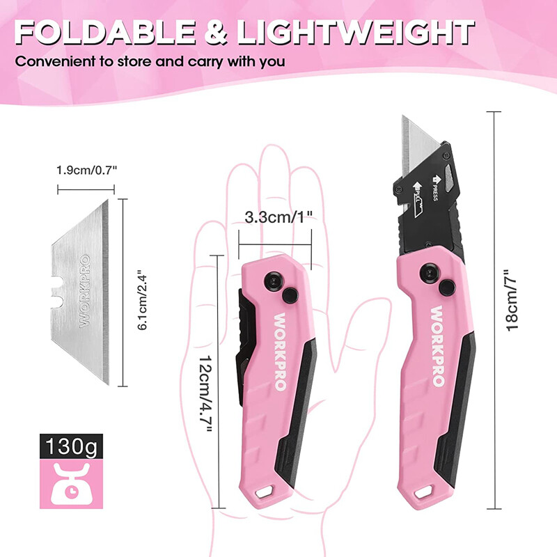 WORKPRO Compact Folding Utility Knife Box Cutter Quick Change Blade w/13PC Blade