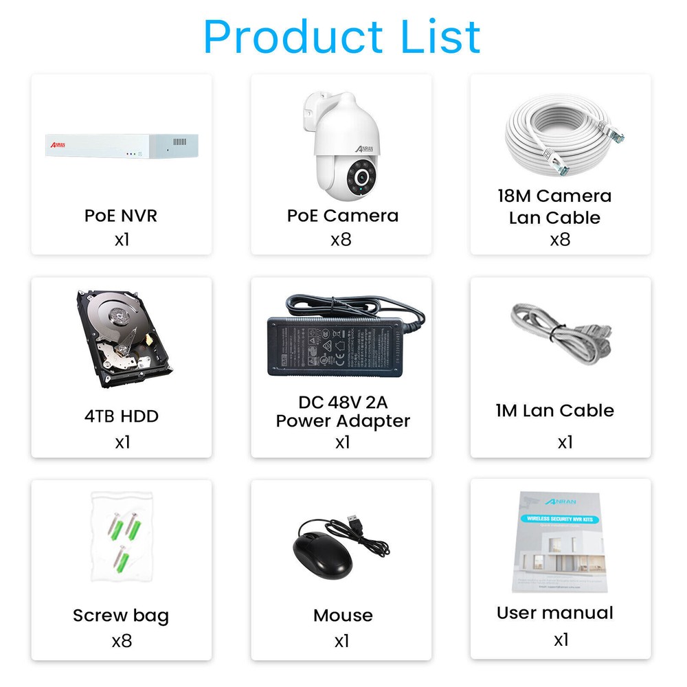 ANRAN 8MP 8CH Home Security Camera System Wired PoE IP Outdoor Motion Detection