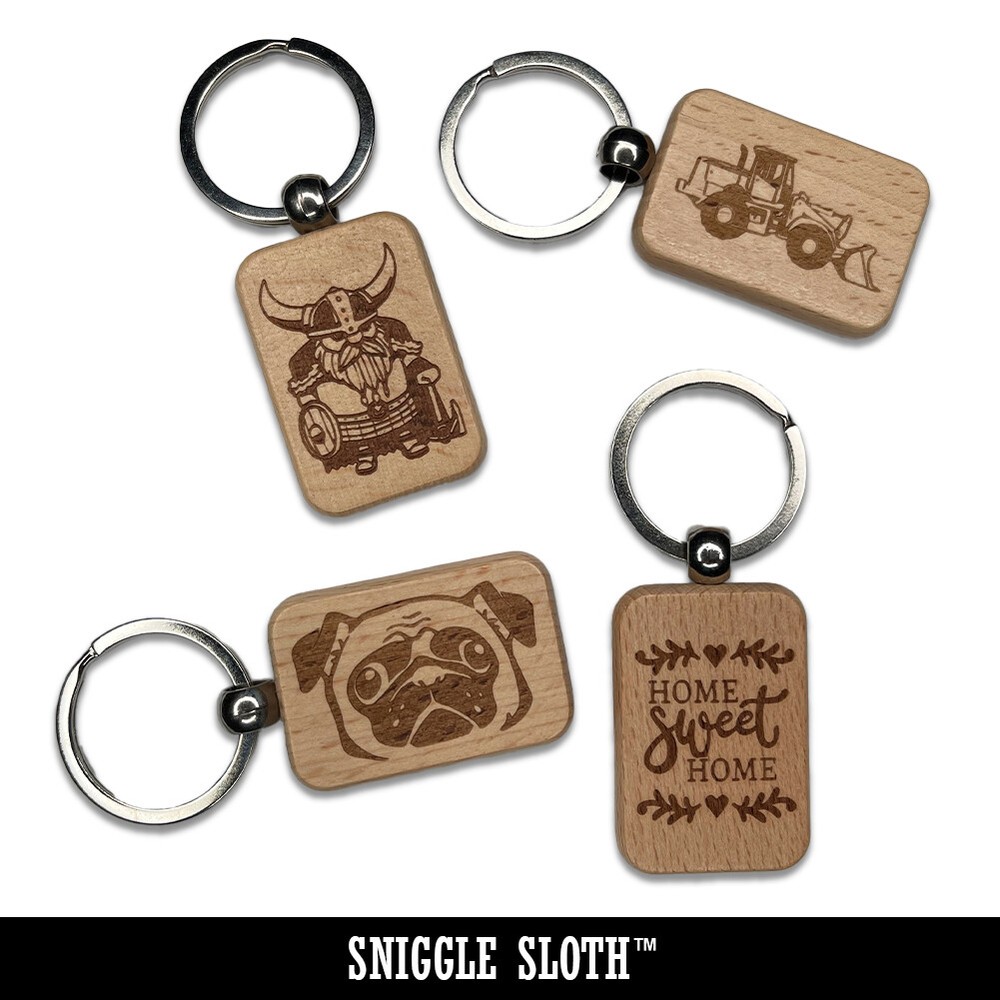 Skeleton Bone Hands Making Heart Engraved Wood Rectangle Keychain Tag Charm
