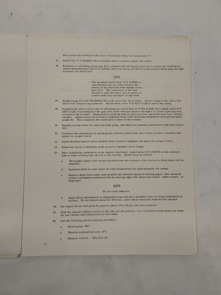 Bendix Model RS-10B2 Fuel Injection System Installation Instructions-Original