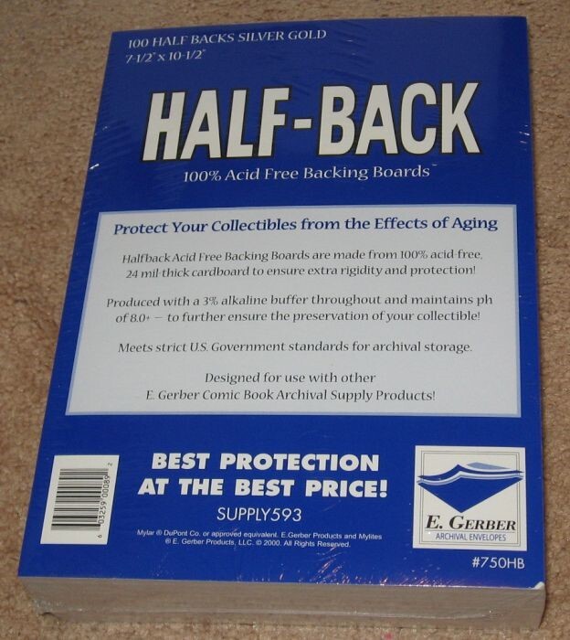 Pack of 100 E Gerber Half Back Premium Archival Dell / Silver Comic Boards