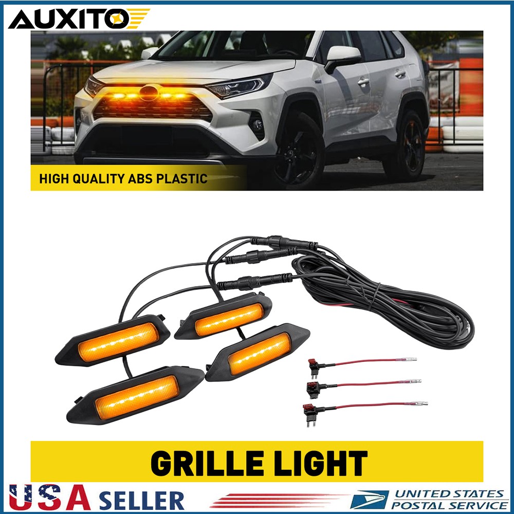 4Pcs Smoked Housing Amber LED Grille Lights for 2019-2024 Toyota RAV4 LE XLE SE
