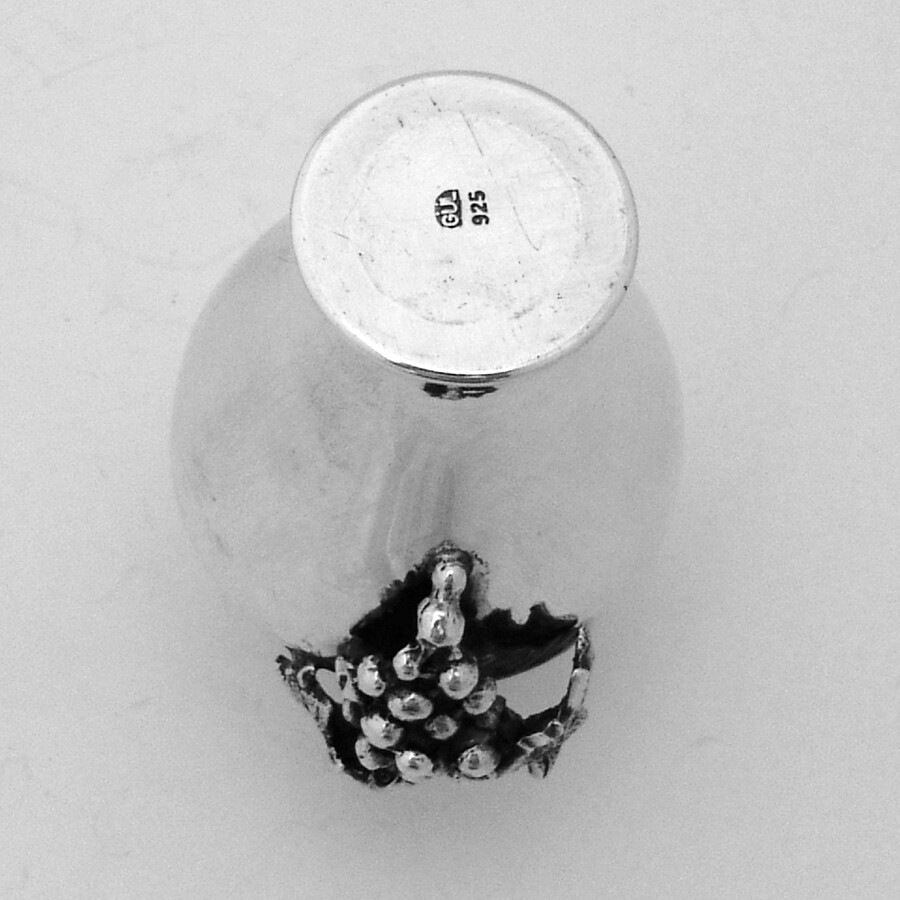 Small Vase Applied Cast Grape Bunch Sterling Silver