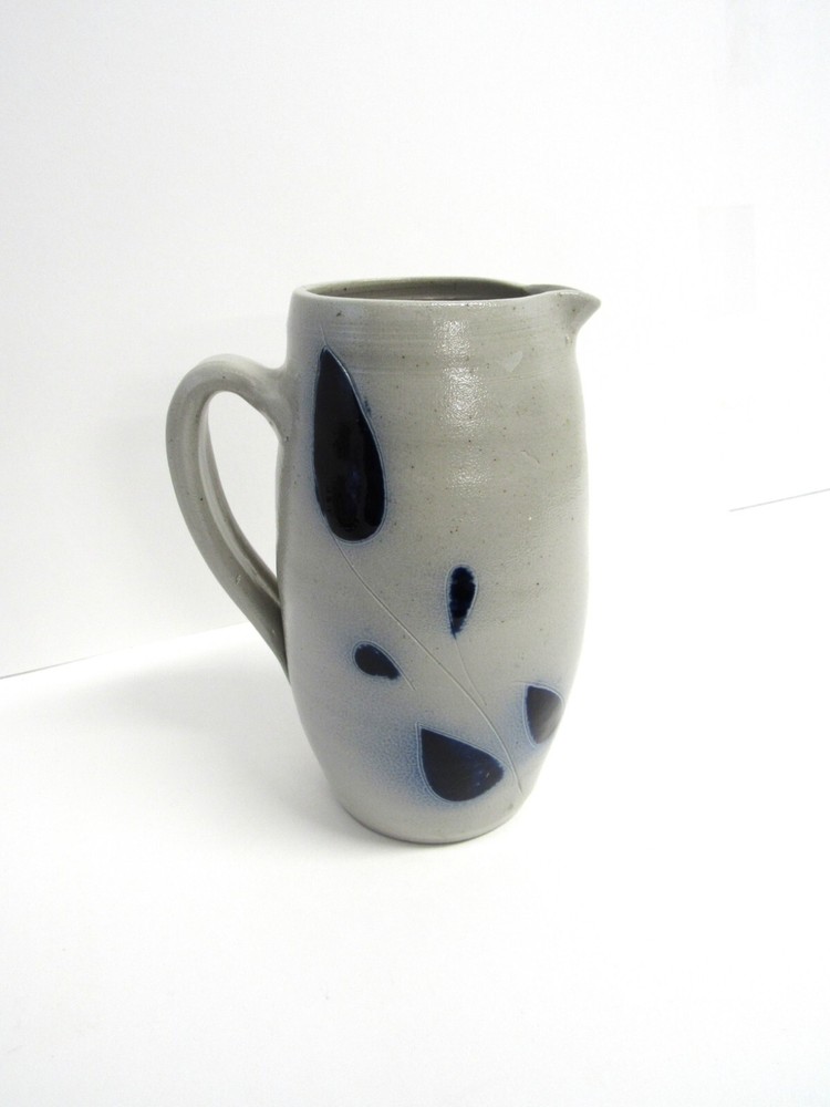 Studio Salt Glaze Cobalt Blue Stoneware Pitcher - EUC