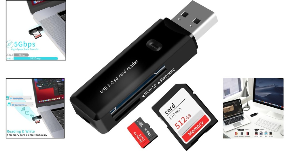 Multi Memory Card Adapter - USB 3.0 Reader for SD, MicroSD, MMC - 5Gbps Transfer