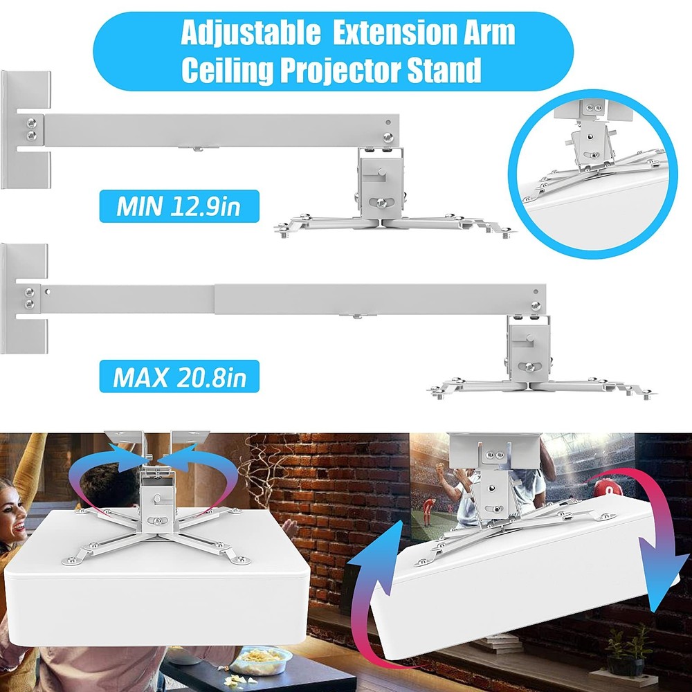 White Projector Mount, Extending Wall Ceiling Projection Bracket Height Adjus...