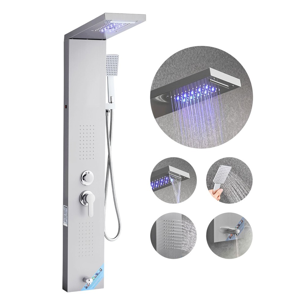 VEVOR Shower Panel Tower System Stainless Steel Column Rainfall Waterfall Head