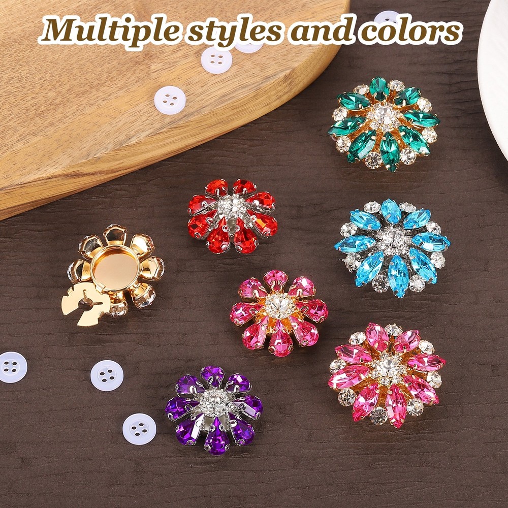 6 Pcs Rhinestone Button Covers, Marquise Buttons, Light Pink/Silver