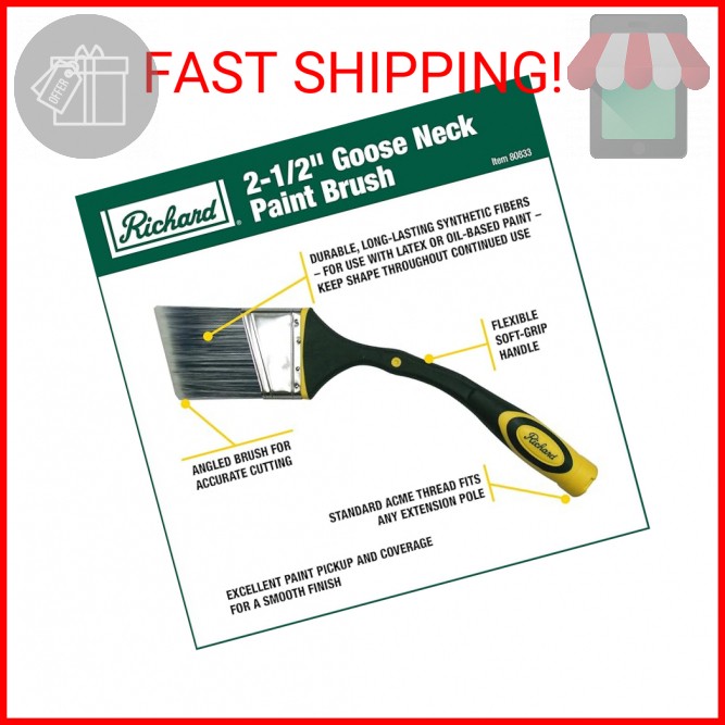 Richard 80833 Goose Neck Angular Paint Brush with Flexible Soft Grip Handle, 2-1