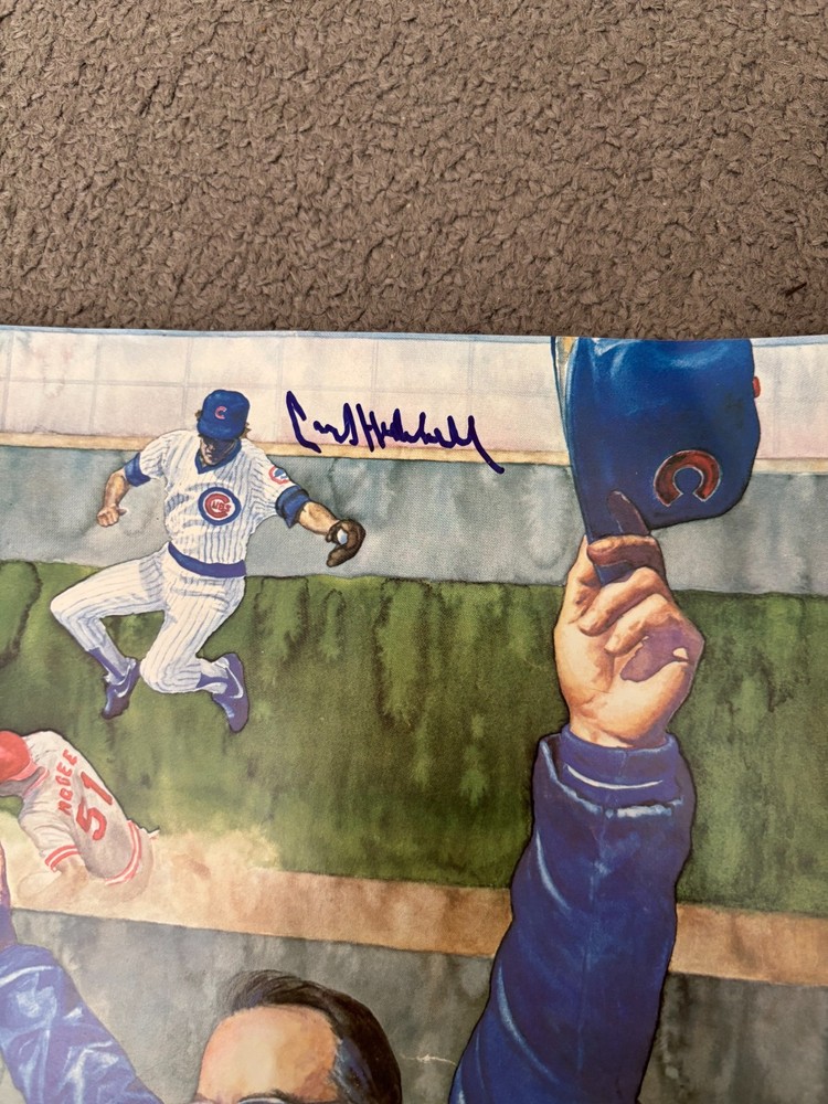 1985 Chicago Cubs spring training program vs Seattle-scored, autographed Hubbell