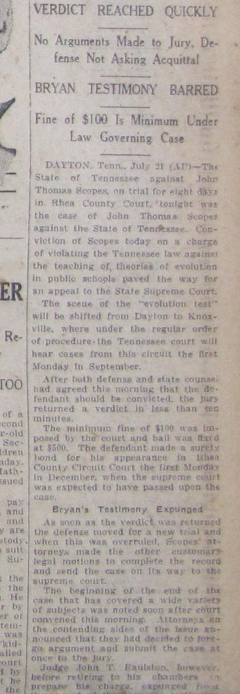 Vintage 1925 Clarence Darrow Evolution Scopes Monkey Trial Newspaper
