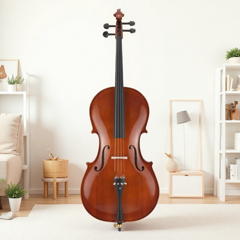 4/4 Full Size Solid Spruce Top Beginner Acoustic Cello Set - Bag Natural Bow