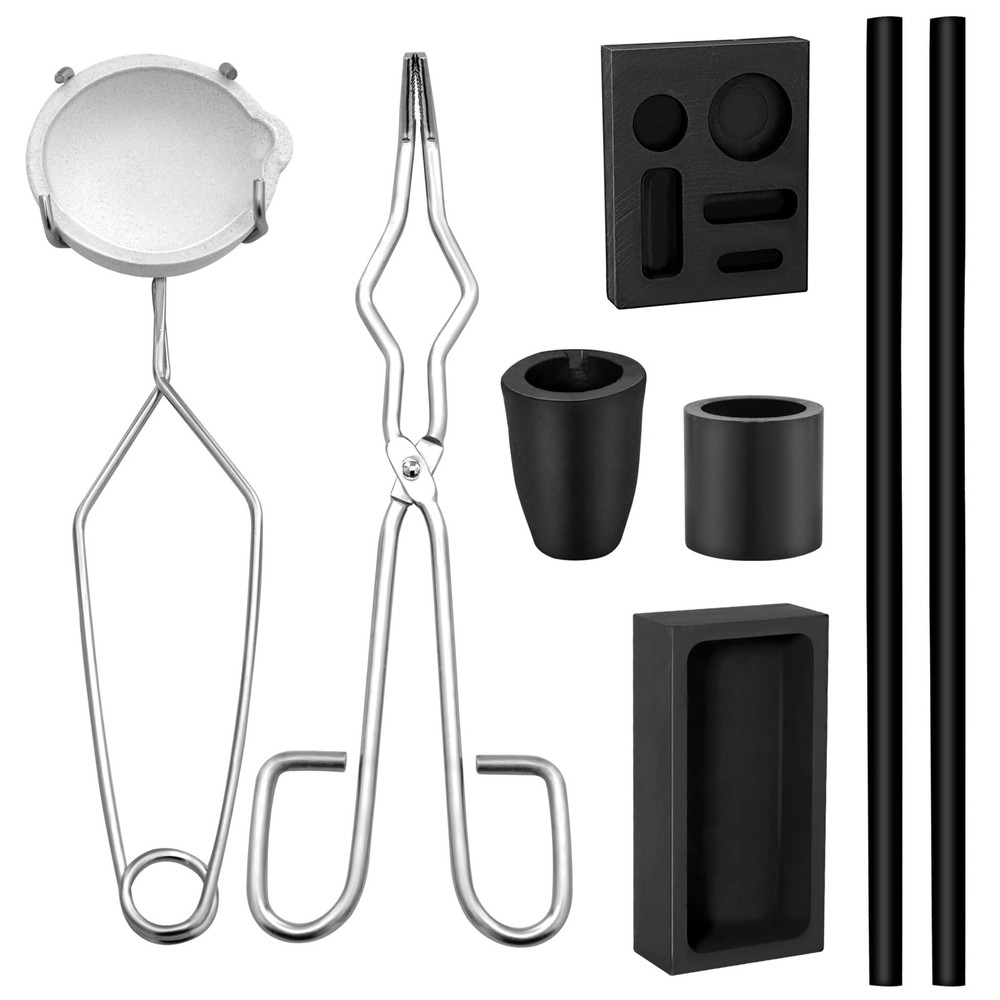 8 Pcs Crucible kit, Graphite Torch Melting Casting Kit- Gold Black