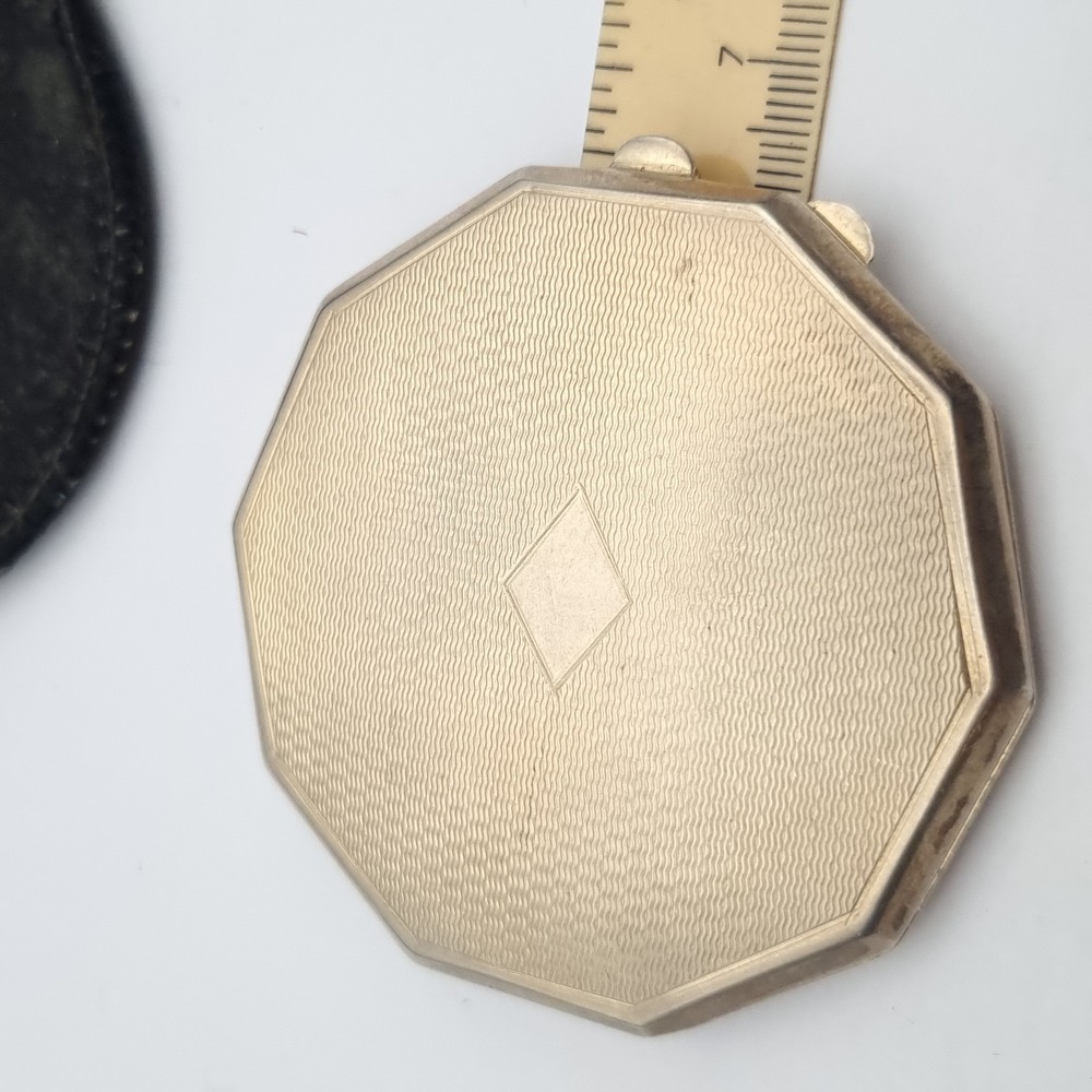 Antique Powder Compact Solid Silver Hallmarked Turner & Simpson 1920 Decagon