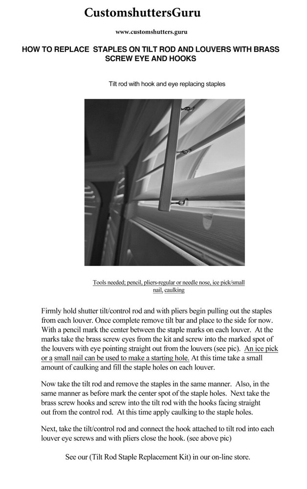 Tilt Rod Staple Replacement Specialized Connectors Kit