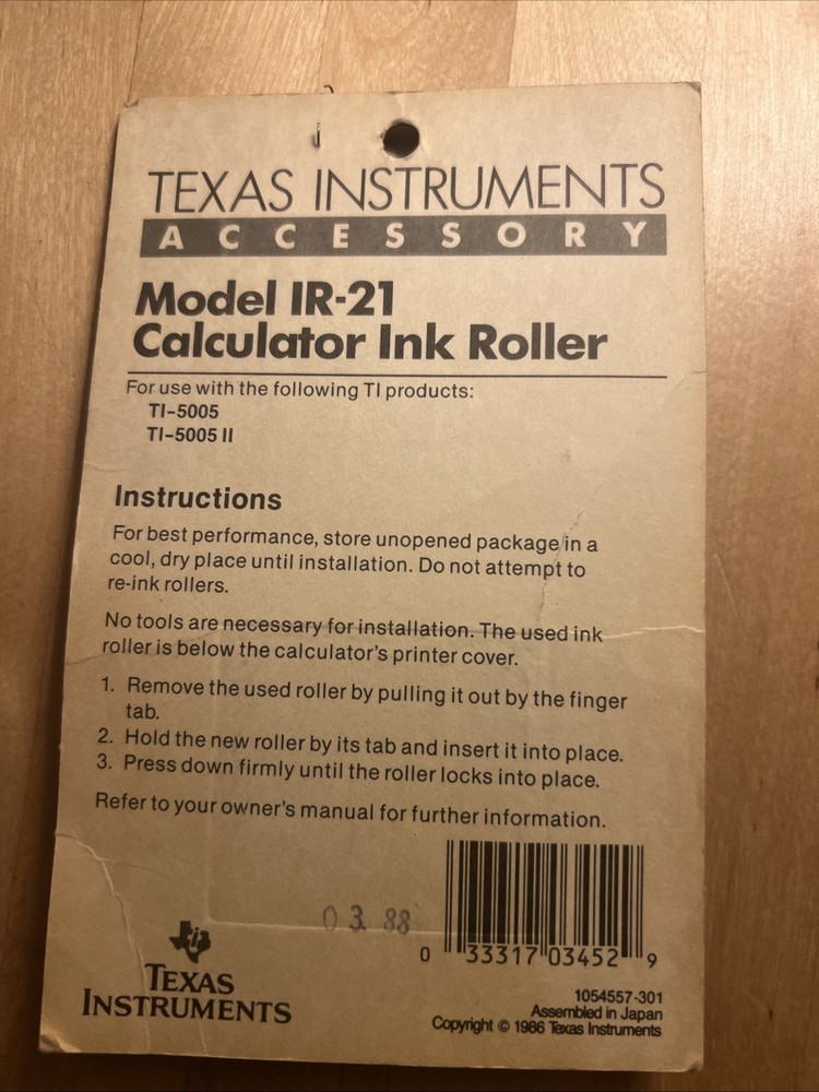 TEXAS INSTRUMENTS 5045 SVC CALCULATOR INK ROLLER