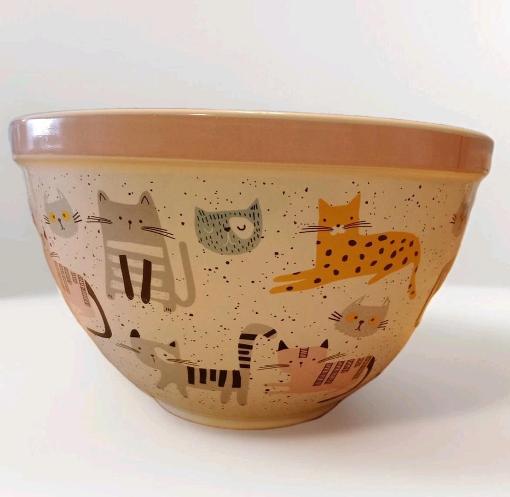 MasterClass Bake Shop Cat Mixing Bowl Kitten Ceramic Speckled Baking Kitchenware