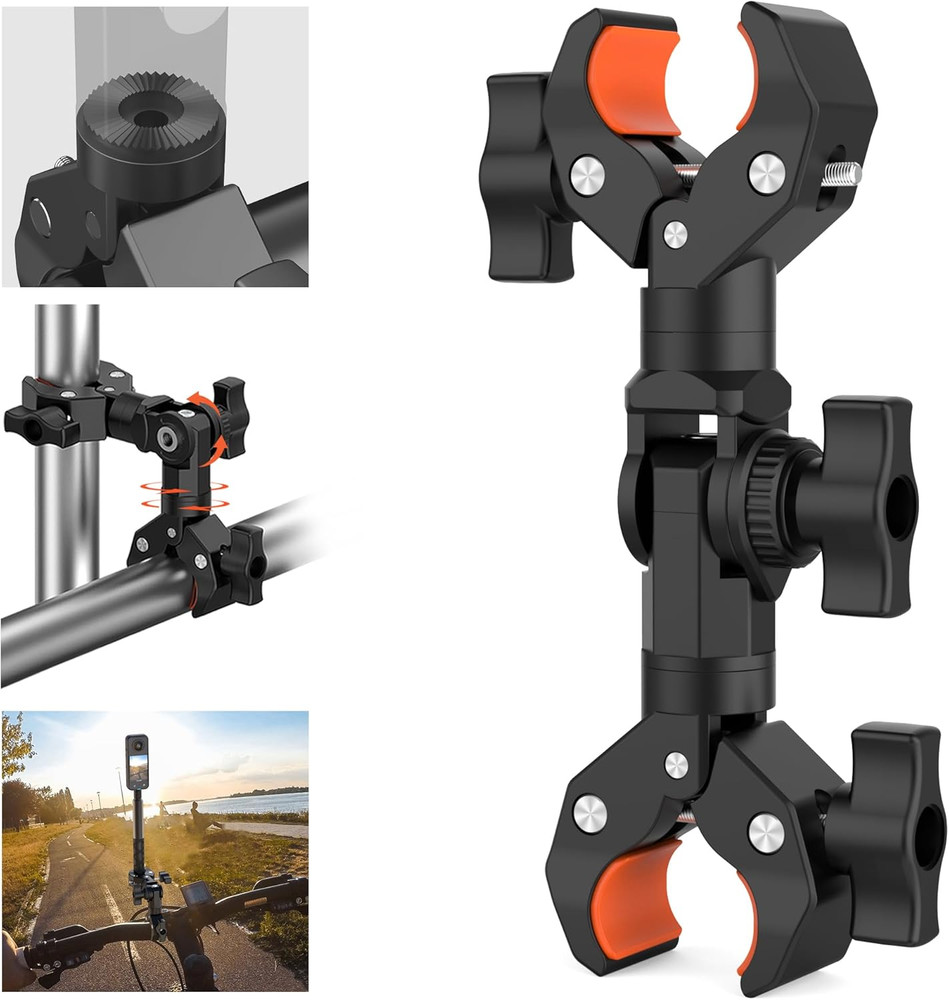 Double Clamp Mount Bracket Magic Arm with 1/4" Screw Interface, Double Super Cam