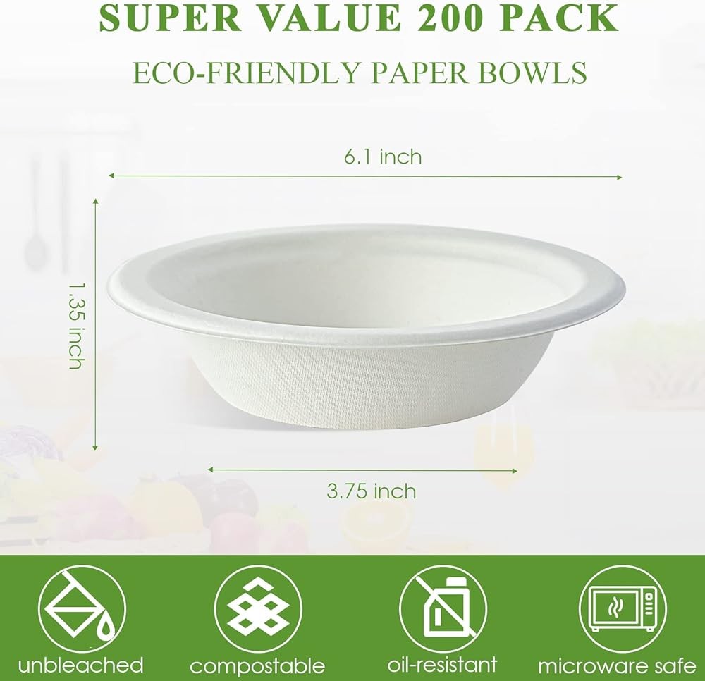 Paper Bowls, Disposable postable Bulk, Eco-friendly Bagasse,