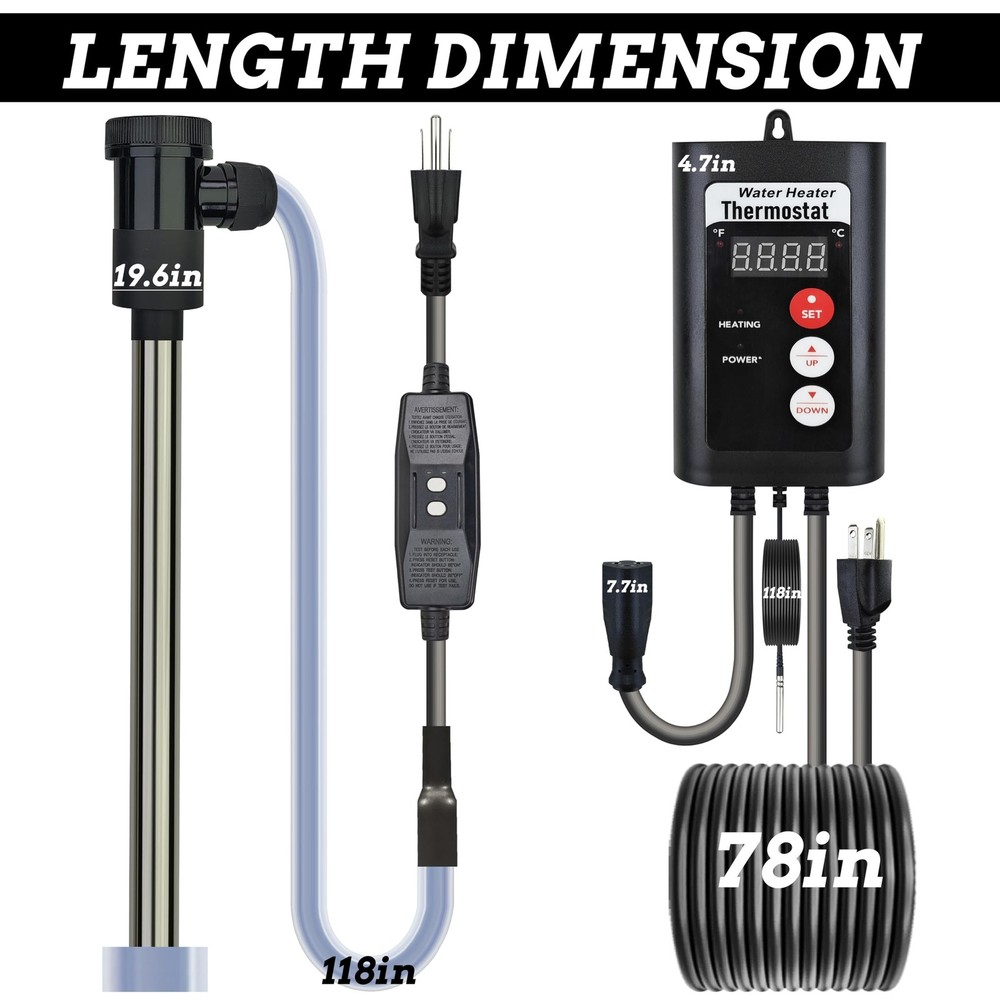 3000W 240V Immersion Water Heater with GFCI & Temp Control – Submersible Elec...