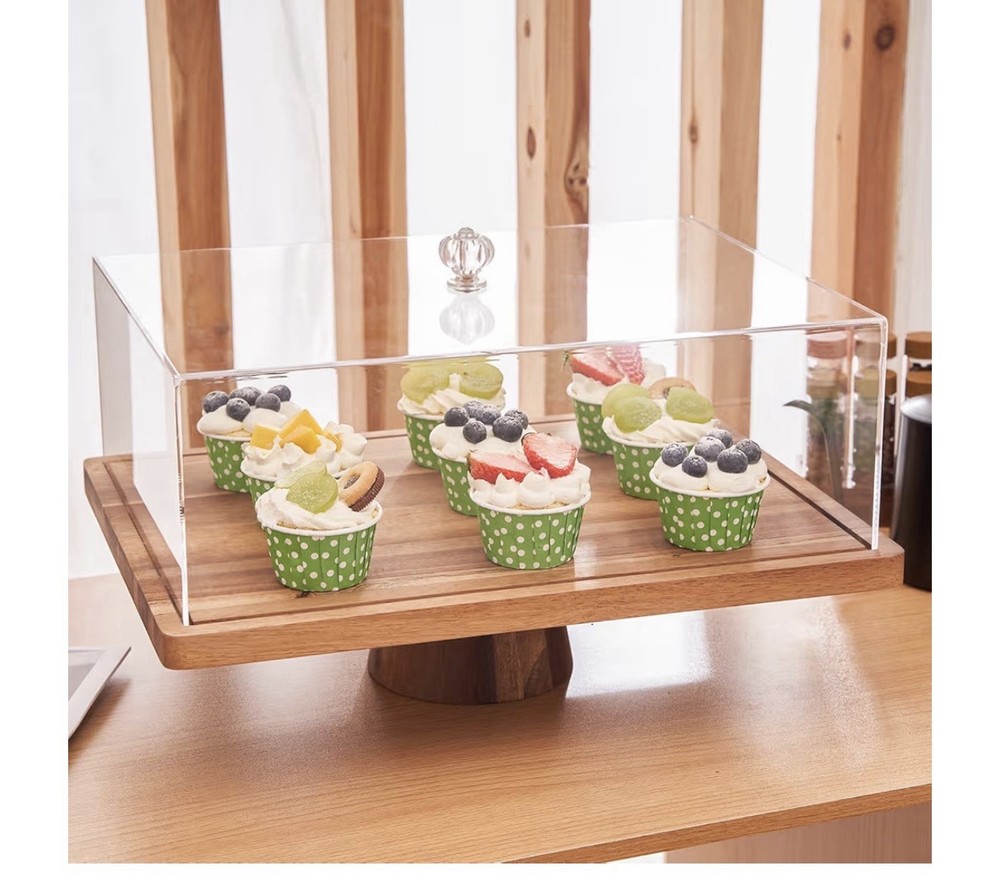 Acacia Wood Rectangular Cake Stand with Lid; 17" Multi-Functional Dessert Holder