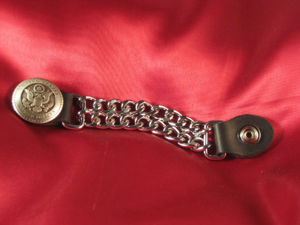 Handcrafted Leather/Curb Chain Vest Extender Armed Forces