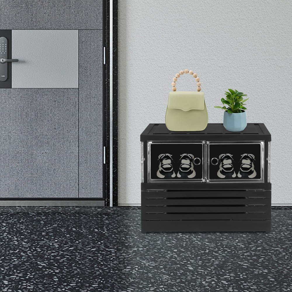 6 Tiers Shoe Storage Box Black Stackable Shoe Container Sneaker Organizer