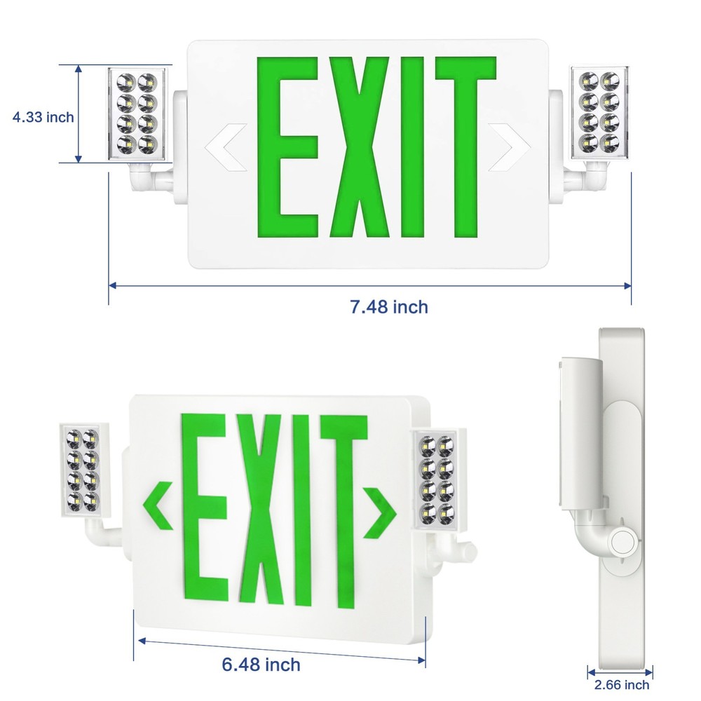 UL Listed-Led 4 Packs Led Green Exit Sign with Battery Backup Combo Exit Lights.
