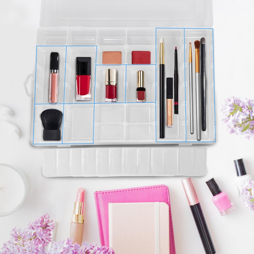 Guyuyii 4 Pack 36-Grid Plastic Clear Organizer 4 36 Compartments, White