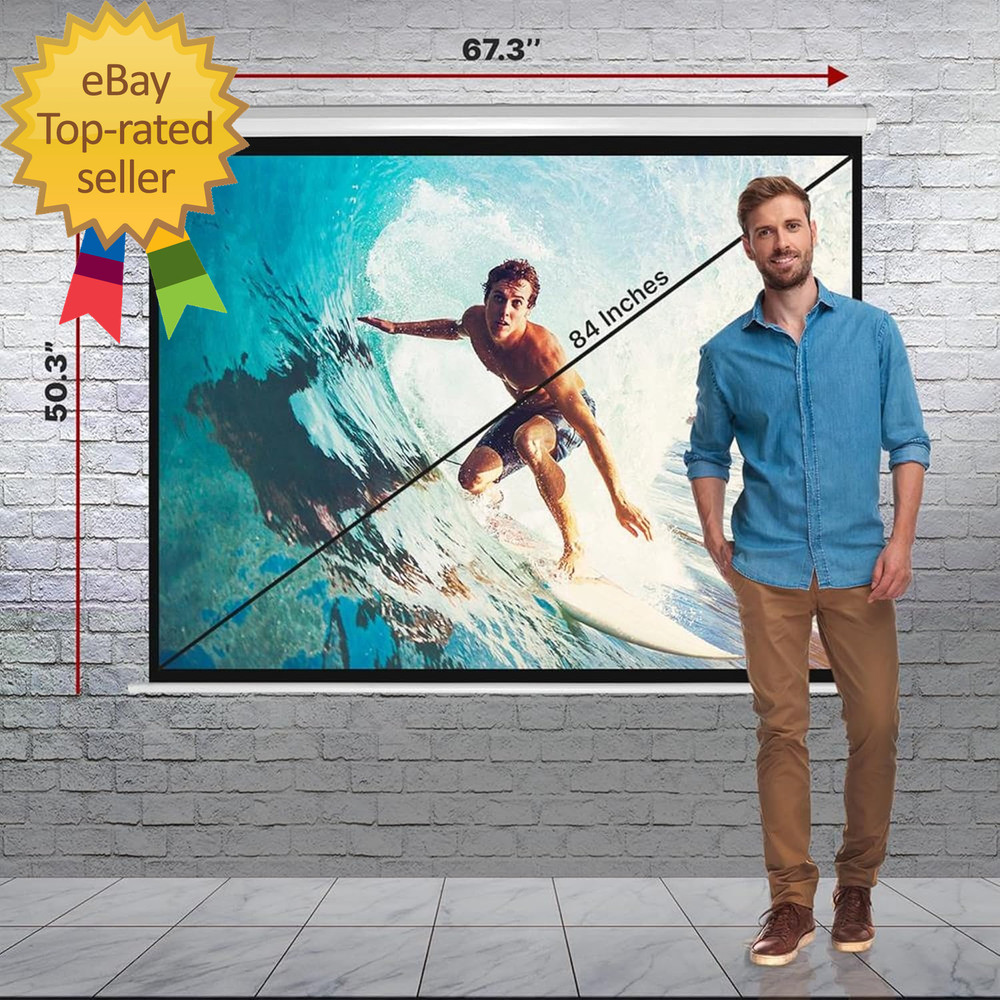 Manual Pull-Down Projector Screen - Universal 84-Inch Roll-Down Retractable Manu