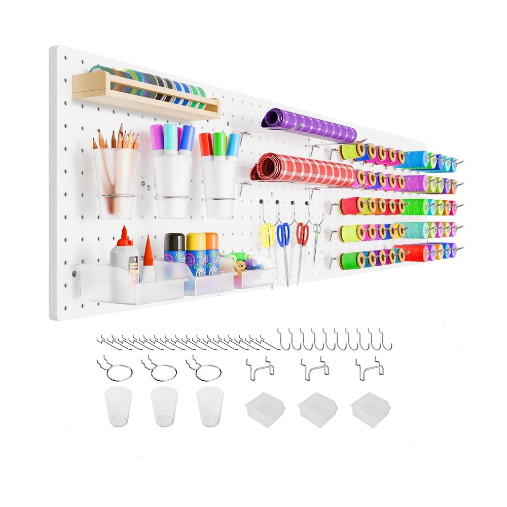 FZK Peg Board Kit, 36pcs - Includes 4 White Pegboards & Accessories, Plastic ...
