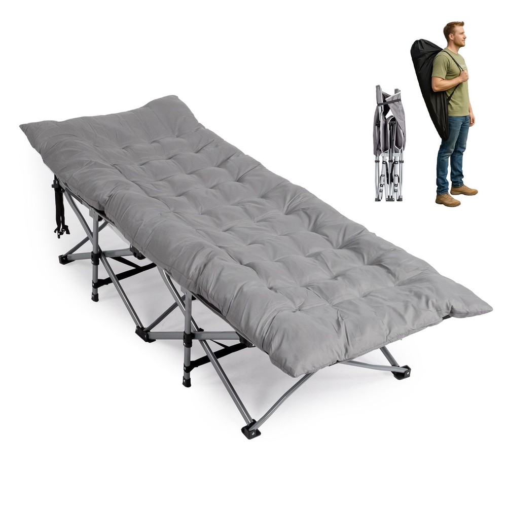 Folding Camping Cot Bed with Soft Pad, Portable Outdoor Cot