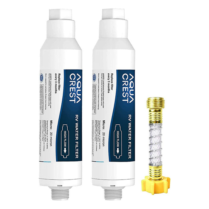 AQUA CREST RV Inline Hose Water Filter, NSF Certified, with Hose Protector (2)