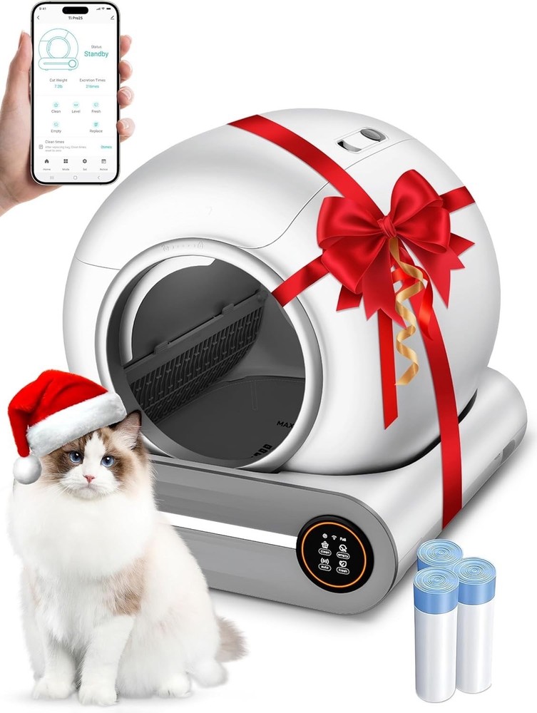 Self-Cleaning Cat Litter Box, App Control, Air Purification, 65L, Secure
